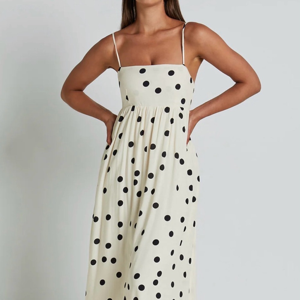 Polka Dot Cream Maxi Dress with Spaghetti Straps